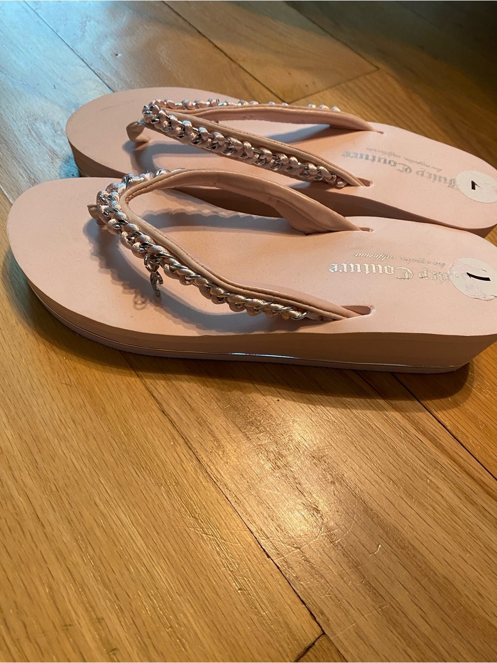 Juicy Couture Light Pink Chain-Trim Platform Flip Flops